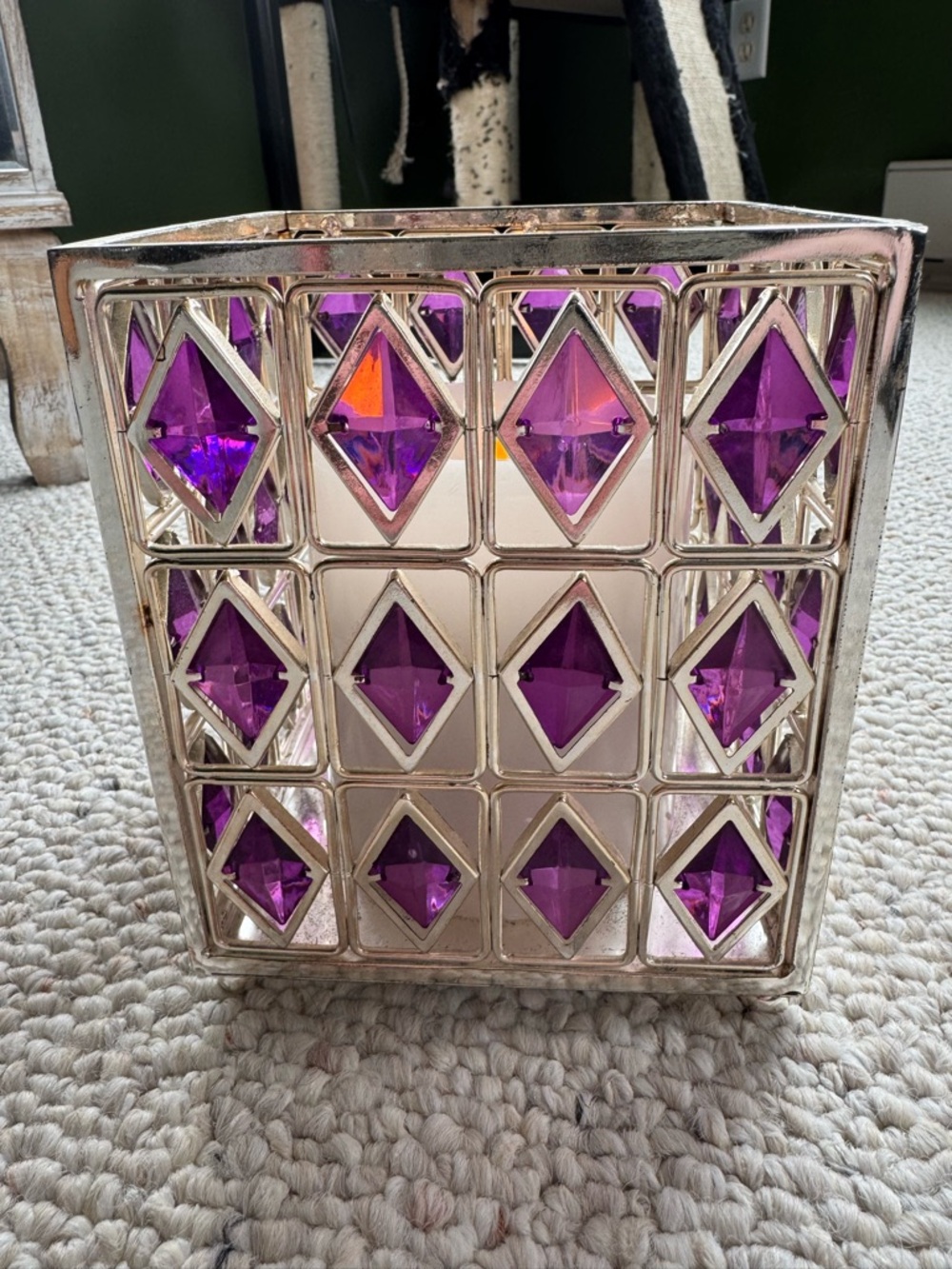 Geometric Faceted Purple Crystal Candle Holder